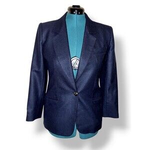 Vintage Giorgio Sant Angelo Size 6 Dark Academ 100% Wool Blazer Jacket Navy Blue